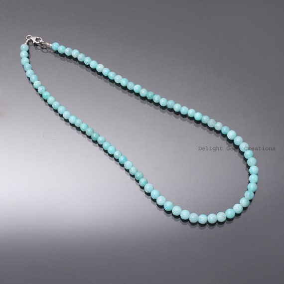 Natural Amazonite Beaded Necklace-6-7mm Amazonite Smooth Round Beads Necklace-chunky Round Bead Necklace-blue Dainty Beads Necklace