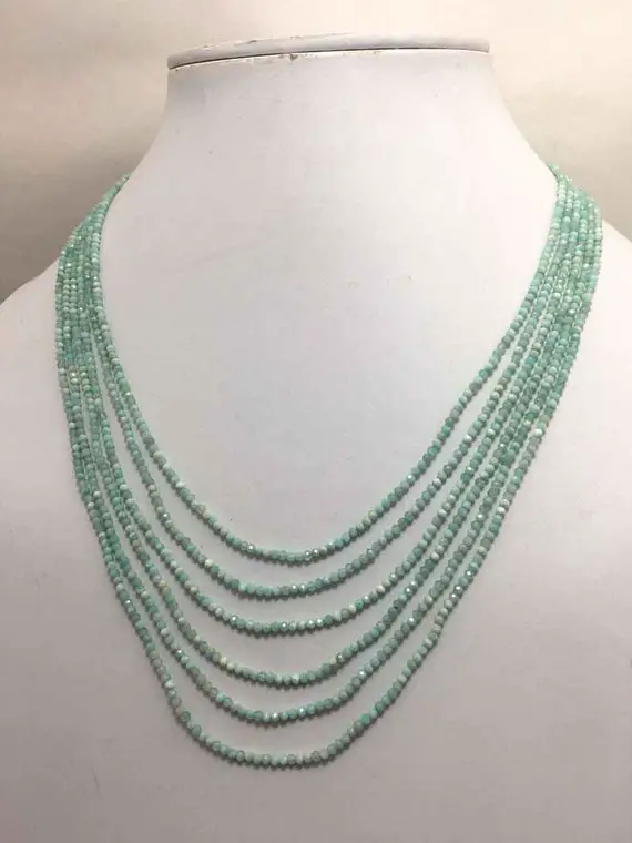 On Sale  6 Strand Amazonite Micro Faceted Rondelle 2 To 2.5 Mm Necklace / Amazonite Gemstone Beads Necklace / Wholesale Beaded Necklace