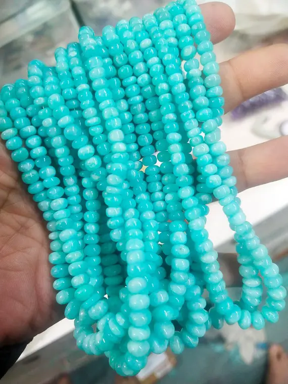 8 Inch Strand, Natural Amazonite Smooth Shape Rondelles, Size Variation