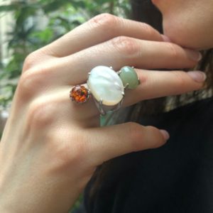 Shop Amber Rings! Boho Ring, Mother of Pearl, Multistone Ring, Statement Ring, Heavy Ring, Bohemian Ring, Large Long Ring, Solid Silver Ring, Nephrite, Amber | Natural genuine Amber rings, simple unique handcrafted gemstone rings. #rings #jewelry #shopping #gift #handmade #fashion #style #affiliate #ad