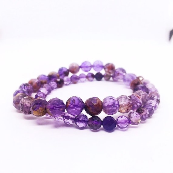 Rutilated Amethyst Bracelet, Auralite 23 Bracelet, February Birthstone Jewelry, Faceted Amethyst, 6mm 8mm, Unique Gifts, Christmas Gift Wife