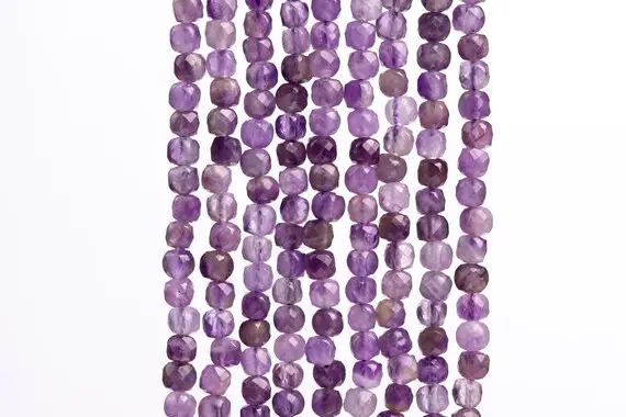 Genuine Natural Amethyst Gemstone Beads 4x4mm Light Purple Faceted Cube A Quality Loose Beads (116874)