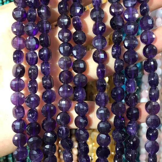 Amethyst Faceted Beads, Natural Gemstone Beads, Coin Round Stone Beads 8mm 10mm 15''