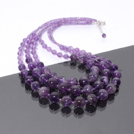 Amethyst Beaded Necklace, Purple Amethyst 6-12mm Multi Layer Beads Necklace, Designer Necklace, Women's Necklace, Amethyst Beads Jewellery
