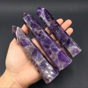 4.75"-5.5" Long Chevron Amethyst Tower Standing Point Amethyst Quartz Crystal Tower Wand Meditation Healing Reiki Crystal Grid | Natural genuine stones & crystals in various shapes & sizes. Buy raw cut, tumbled, or polished gemstones for making jewelry or crystal healing energy vibration raising reiki stones. #crystals #gemstones #crystalhealing #crystalsandgemstones #energyhealing #affiliate #ad