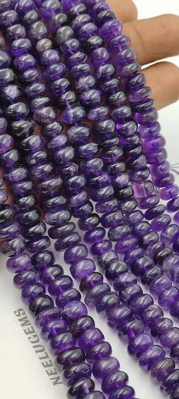 Aaa+ Quality Africian Amethyst Smooth Rondelle Gemstone Beads,natural Amethyst Plain Beads,7-8 Mm Purple Amethyst Beads For Handmade Jewelry