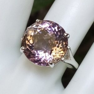 8.33 carat natural ametrine ring size 7 sterling silver 12.7mm round purple and yellow rose cut gem solitaire ring jewelry gift | Natural genuine Gemstone rings, simple unique handcrafted gemstone rings. #rings #jewelry #shopping #gift #handmade #fashion #style #affiliate #ad