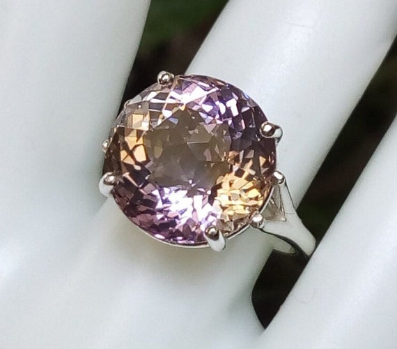 8.33 Carat Natural Ametrine Ring Size 7 Sterling Silver 12.7mm Round Purple And Yellow Rose Cut Gem Solitaire Ring Jewelry Gift