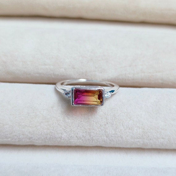 Ametrine Doublet Quartz Ring, 925 Sterling Silver Ring, Baguette Ametrine Ring, Ametrine Silver Ring, Bi Color Stone Ring, Ring For Gift