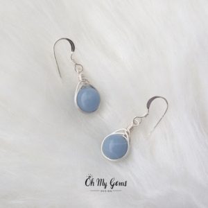 Angelite earrings, wire wrapped earrings, sterling silver earrings, natural gemstone earrings, blue dangle earrings, herringbone blue stone | Natural genuine Array jewelry. Buy crystal jewelry, handmade handcrafted artisan jewelry for women.  Unique handmade gift ideas. #jewelry #beadedjewelry #beadedjewelry #gift #shopping #handmadejewelry #fashion #style #product #jewelry #affiliate #ad