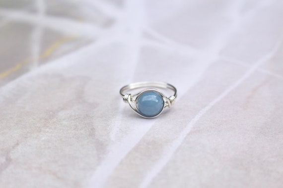 Angelite Ring, Silver Wire Ring, Gold Ring, Blue Stone Ring, Gemstone Ring, Angelite Wire Ring, Boho Wire Ring, Wire Wrapped Ring, Cute Ring