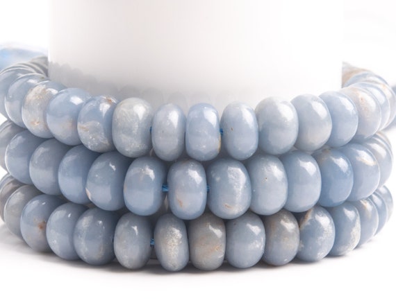 Natural Blue Angelite Gemstone Grade A Rondelle 9x5mm Loose Beads