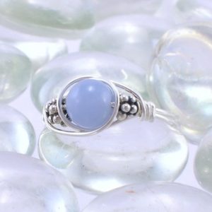Angelite Sterling Silver Bali Bead Ring – Any Size | Natural genuine Angelite rings, simple unique handcrafted gemstone rings. #rings #jewelry #shopping #gift #handmade #fashion #style #affiliate #ad