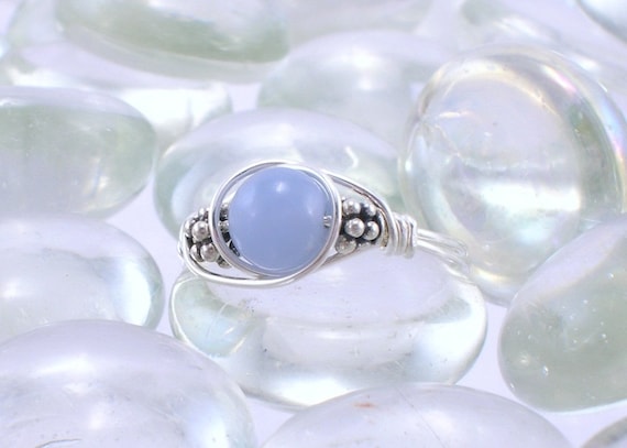 Angelite Sterling Silver Bali Bead Ring - Any Size