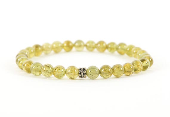 Yellow Green Apatite Bracelet, Natural Handmade Gemstone Jewelry, High Grade Apatite 6mm Beads