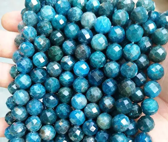 Natural Faceted Blue Apatite Round Beads,4mm 6mm 8mm 10mm Faceted Blue Apatite Beads Wholesale Supply,one Strand 15"