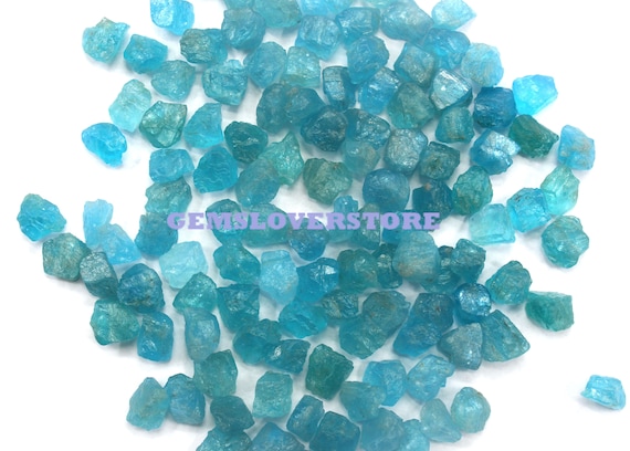 50 Piece Motivation Stone Rough Size 6-8 Mm Awesome Quality Natural Neon Blue Apatite Untreated Gemstone Raw Hammer Cut, Jewelry Making Raw
