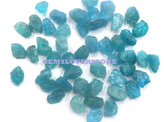 Gemstone Rough Size 12-14 Mm Neon Apatite 10 Pieces Charming Rough Natural Neon Blue Apatite Healing Crystal Gemstone Raw Jewelry Wholesale