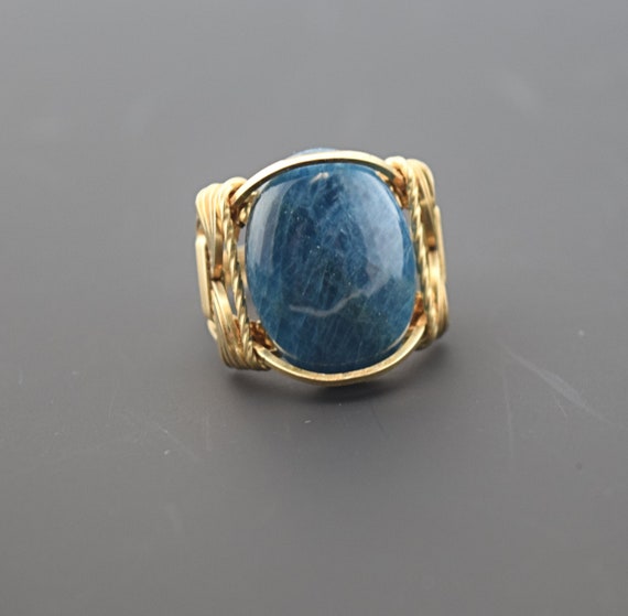 14 K Gold Filled Apatite Cabochon Wire Wrapped Ring