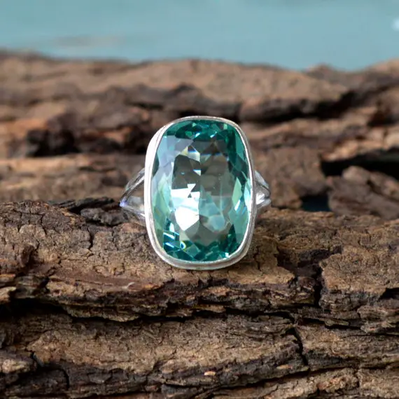 Apatite Quartz Ring, Bezel Set Ring, Cushion Green Apate Quartz Ring, 925 Sterling Silver Ring, Birthstone Ring, Beautiful Large Gift Ring