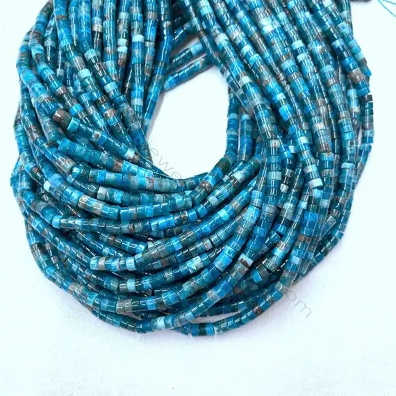 Natural Blue Apatite Heishi Round Beads  4mm, Blue Gemstone Seed Beads, Small Cylinder Apatite Spacers, Genuine Apatite Tube Beads