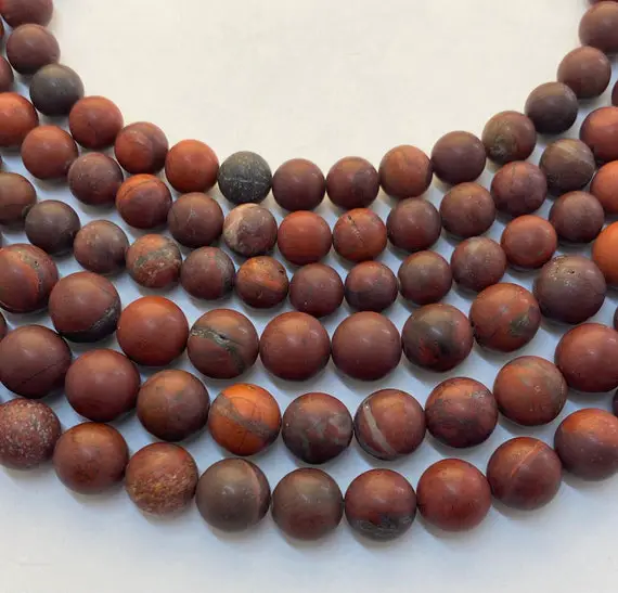 Matte Apple Jasper Gemstone Beads. Deep Red Jasper Beads With Touches Of Cream, Green And Gray. Red Delicious Apples. 8-10mm Available.