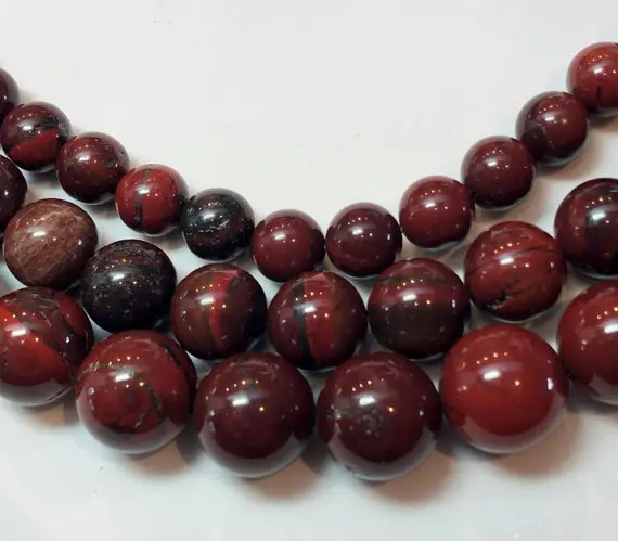 Apple Jasper Gemstone Beads. Deep Red Jasper Beads With Touches Of Gray. Color Resembles That Of Red Delicious Apples. 4-12mm Available.