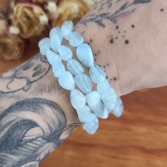 Aquamarine Crystal Nugget Bracelets On Stretchy String In Bulk Lots, Perfect For Gifts, Meditation, Or Crafts