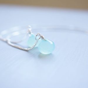Shop Aquamarine Earrings! Silver, Aquamarine Chalcedony Drop Threader Earrings | Natural genuine Aquamarine earrings. Buy crystal jewelry, handmade handcrafted artisan jewelry for women.  Unique handmade gift ideas. #jewelry #beadedearrings #beadedjewelry #gift #shopping #handmadejewelry #fashion #style #product #earrings #affiliate #ad