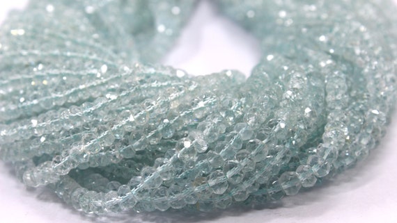 Stunning  13" Long Natural Aquamarine Faceted Beads, Rondelle Faceted Beads, Aquamarine Gemstone Size 4-4.5 Mm, Making Jewelry,wholesale
