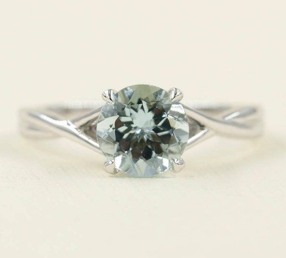 14k 1.3ct Aquamarine Twisted Wedding Ring / Twisted Band / Solitaire Ring / Aquamarine Solitaire Ring / Simple Engagement Ring / White Gold