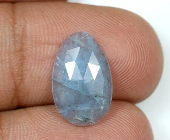 Natural Blue Aquamarine Rose Cut Faceted Gemstone Egg Shape Aquamarine Flat Back Crystal Stone Ring Size Loose Gemstone 2.80 Ct 15x10 Mm