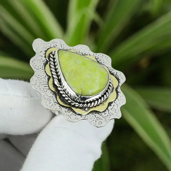 Australian Serpentine Ring 925 Sterling Silver Ring Adjustable Ring 18k Gold Plated Handmade Unique Jewelry Gemstone Ring Gift For Her