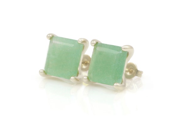 925 Silver Vintage Stud Earrings · Green Aventurine Earrings · Palladium Earrings · Rhodium Handmade Earrings For Women