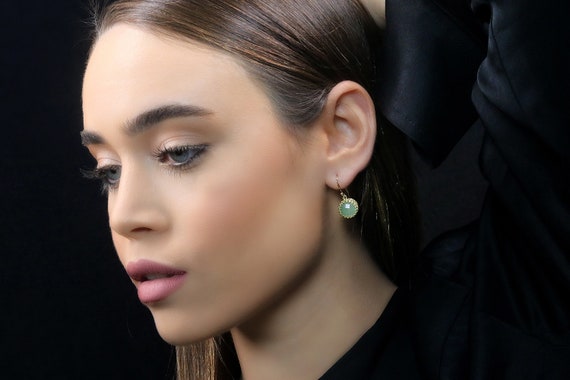Green Aventurine Earrings · Delicate Dangle Earrings · Gemstone Earrings · Faceted Stone Crown Earrings · Bridal Semiprecious Earrings