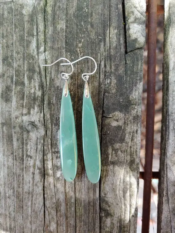 Sterling Silver Aventurine Earrings. Long Aventurine Earrings