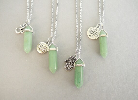 Green Aventurine Necklace Green Aventurine Pendant Tree Of Life, Om, Hamsa, Lotus Crystal Point Pendant Yoga Gift Healing Gemstone Jewelry