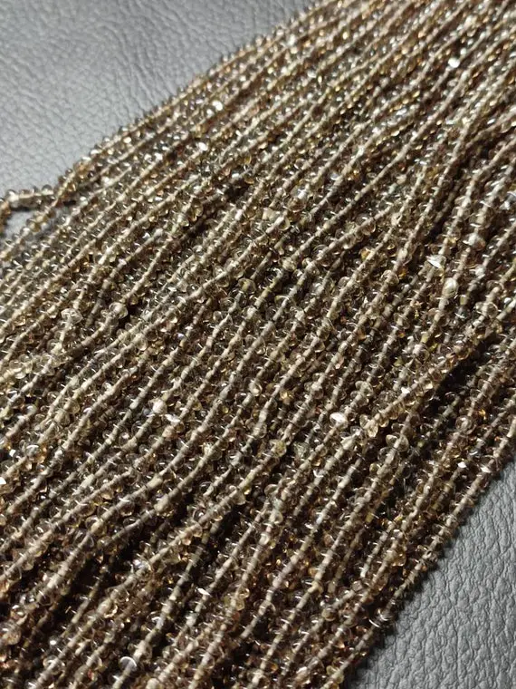 Awesome 16 Inch Smoky Quartz, Faceted Rondelle Beads Strand, Faceted Smoky Rondelle Beads, 3 To 4 Mm Smoky Beads, Wholesale Price