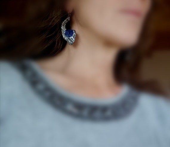 Azurite Earrings, Raw Natural Azurite Crystals In Mystical Earrings