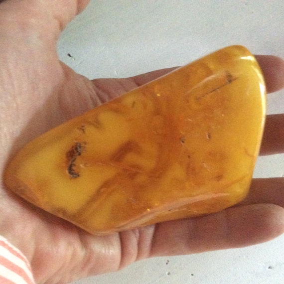 Baltic Amber Nugget, Natural Honey Color, Raw But Polished Organic Natural Gemstone, Large Chunk 122 Gr