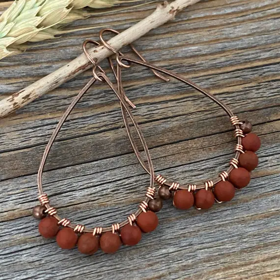Rustic Red Jasper Dangle Earrings - Handcrafted Fall Jewelry