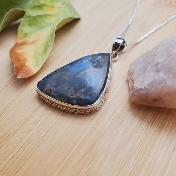 Beautiful #28 Big Pietersite Necklace Pendant With Silver Chain Necklace | Silver Healing Gemstone Pendant | Pietersite Necklace Pendant