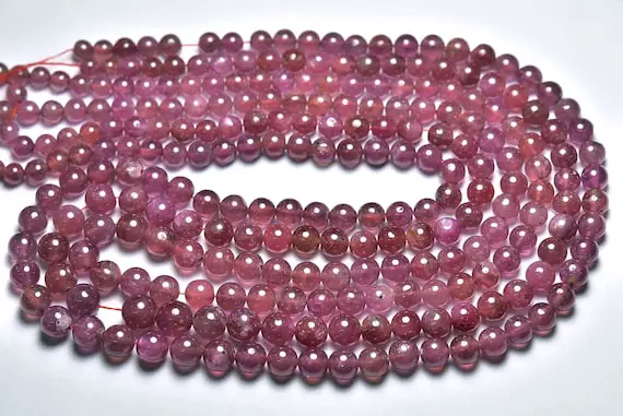 Beautiful Ruby Round Bead Strand - 8 Inches -  Natural Smooth Ruby Round Beads - Size Is 5.5- 7 Mm #1743