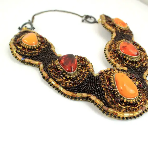 Big Amber Necklace - Amber Earrings - Chunky Necklace - Statement Jewelry - Amber Artwork - Orange Brown Necklace - Unique Jewelry