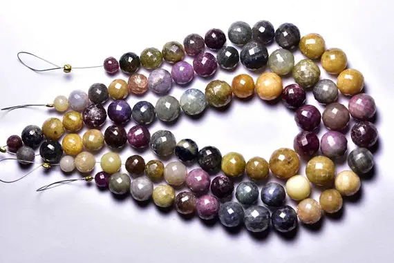 Big Sapphire Round Bead Strand - 8 Inches,natural Multi Sapphire Faceted Round Stone,size Is 7-9.50mm #145