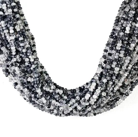 Black Rutilated Quartz Beads - Faceted Mini Rondelle - 4 Mm - Natural Gemstone Beads