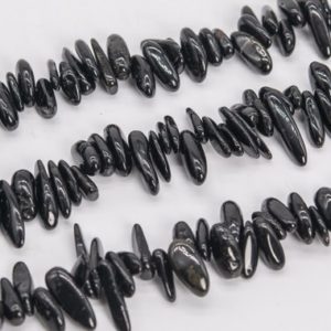 Shop Black Tourmaline Chip & Nugget Beads! 12-24×3-5MM Black Tourmaline Beads Stick Pebble Chip Grade AA Genuine Natural Gemstone Loose Beads 15.5" / 7.5" Bulk Lot Options (111265) | Natural genuine chip Black Tourmaline beads for beading and jewelry making.  #jewelry #beads #beadedjewelry #diyjewelry #jewelrymaking #beadstore #beading #affiliate #ad