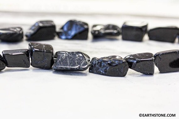 M/ Black Tourmaline 9-10mm +/- Flat Nugget Beads 15.5'' Strand Shape/size Varies Natural Black Gemstone Beads For Jewelry Making