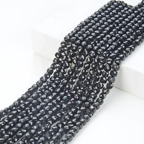 4mm Black Tourmaline Gemstone Grade Aaa Micro Faceted Square Cube Loose Beads (p19)