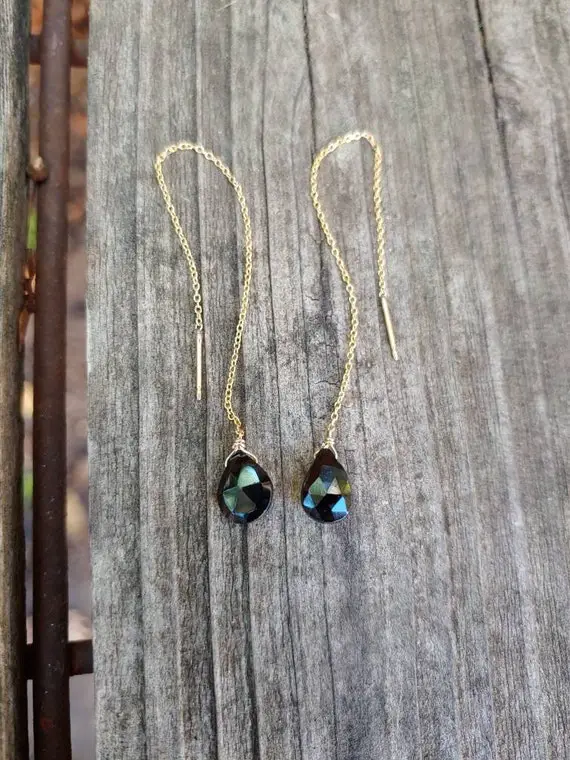 Black Tourmaline Threader Earrings. Black Tourmaline Earrings.  Silver, Gold Filled And Rose Gold Filled Available